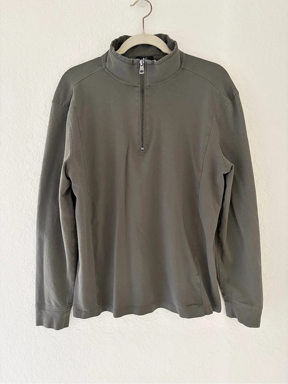 Calvin Klein Quarter-Zip 100% Cotton Pullover Women’s XL Gray / Green Khaki
